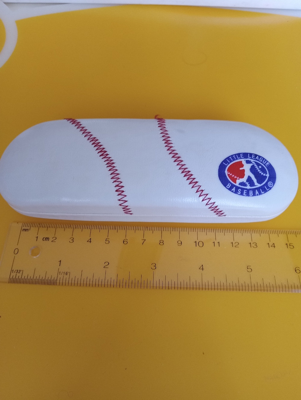 Little League Baseball White Eyeglass Case with Red Stitching